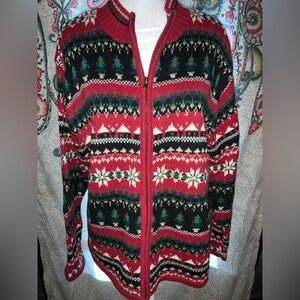 Vintage Heirloom Collections Knit Sweater Size Large Zip Up Cardigan Christmas